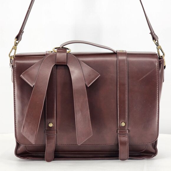 Ecosusi Briefcase Bow Brown Faux Leather Convertible Backpack Messenger Bag - Picture 11 of 16